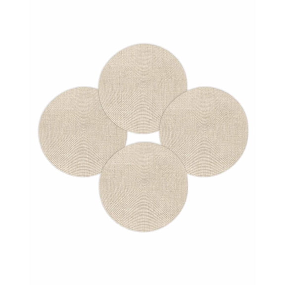 Round Placemats Set of 4 Beige Linen Texture Place Mats Washable Woven Placemat Farmhouse Solid Color Circle Braided Table Mat for Kitchen Dining Table Party Home Decor 15 Inch