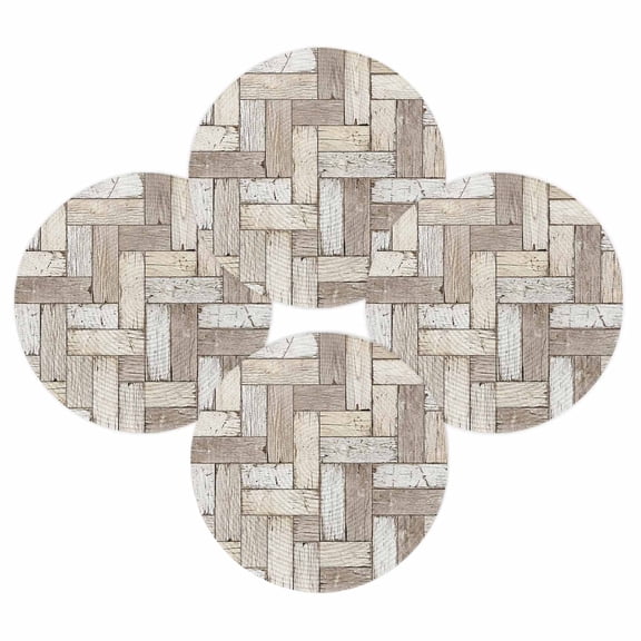 Round Placemats Set of 4 Beige Wood Grain Place Mats Washable Woven Placemat Rustic Wooden Plank Circle Braided Table Mat for Kitchen Dining Table Party Home Decor 15 Inch
