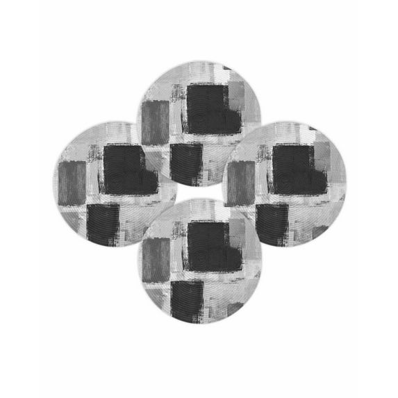 Round Placemats Set of 4 Black Grey Paint Place Mats Washable Woven Placemat Graffiti Abstract Art Circle Braided Table Mat for Kitchen Dining Table Party Home Decor 15 Inch