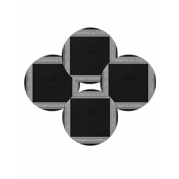 Round Placemats Set of 4 Black Key Pattern Place Mats Washable Woven Placemat Geometric Art Circle Braided Table Mat for Kitchen Dining Table Party Home Decor 15 Inch