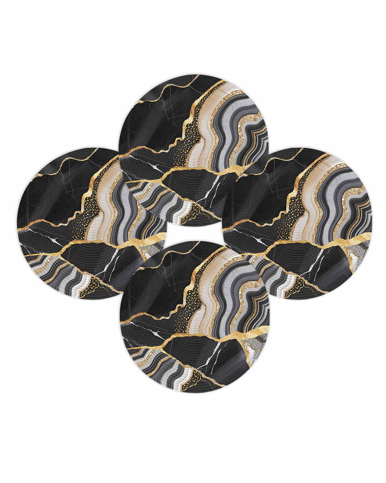 Round Placemats Set of 4 Black Marble Texture Place Mats Washable Woven Placemat Abstract Gold Fluid Circle Braided Table Mat for Kitchen Dining Table Party Home Decor 15 Inch