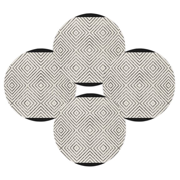 Round Placemats Set of 4 Black Rhombus Frames Place Mats Washable Woven Placemat Geometric Lines Circle Braided Table Mat for Kitchen Dining Table Party Home Decor 15 Inch