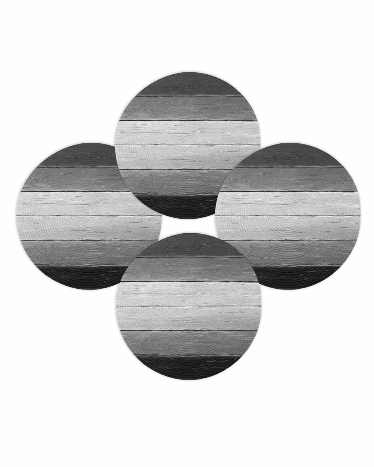 Round Placemats Set of 4 Black Wood Grain Place Mats Washable Woven Placemat Grey Gradient Wooden Circle Braided Table Mat for Kitchen Dining Table Party Home Decor 15 Inch