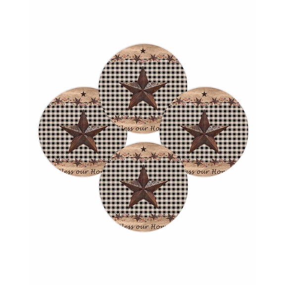 Round Placemats Set of 4 Bless Our Home Place Mats Washable Woven Placemat Texas Star Black Buffalo Plaid Circle Braided Table Mat for Kitchen Dining Table Party Home Decor 15 Inch