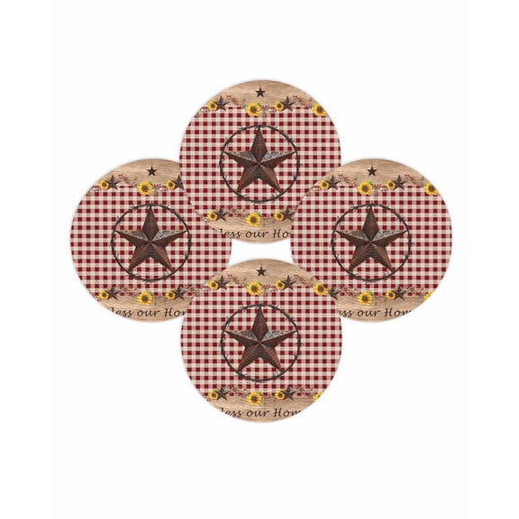 Round Placemats Set of 4 Bless Our Home Place Mats Washable Woven Placemat Texas Star Sunflower Red Plaid Circle Braided Table Mat for Kitchen Dining Table Party Home Decor 15 Inch