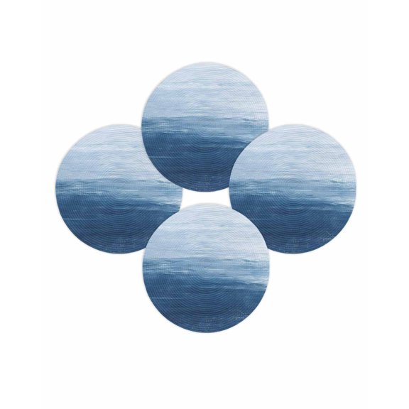 Round Placemats Set of 4 Blue Beach Ocean Place Mats Washable Woven Placemat Ombre Abstract Oil Painting Circle Braided Table Mat for Kitchen Dining Table Party Home Decor 15 Inch