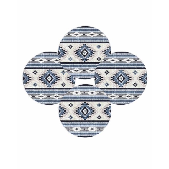 Round Placemats Set of 4 Blue Boho Aztec Place Mats Washable Woven Placemat Southwest Tribal Geometric Circle Braided Table Mat for Kitchen Dining Table Party Home Decor 15 Inch