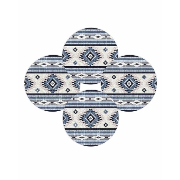 Round Placemats Set of 4 Blue Boho Aztec Place Mats Washable Woven Placemat Southwest Tribal Geometric Circle Braided Table Mat for Kitchen Dining Table Party Home Decor 15 Inch