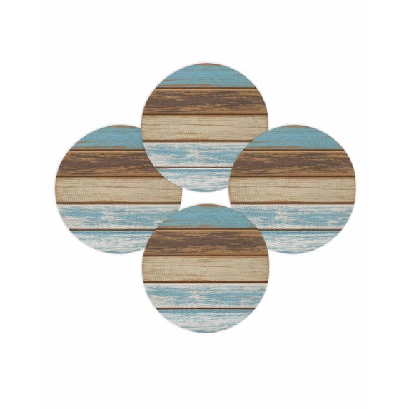 Round Placemats Set of 4 Blue Brown Wood Grain Place Mats Washable Woven Placemat Rustic Farmhouse Wooden Circle Braided Table Mat for Kitchen Dining Table Party Home Decor 15 Inch
