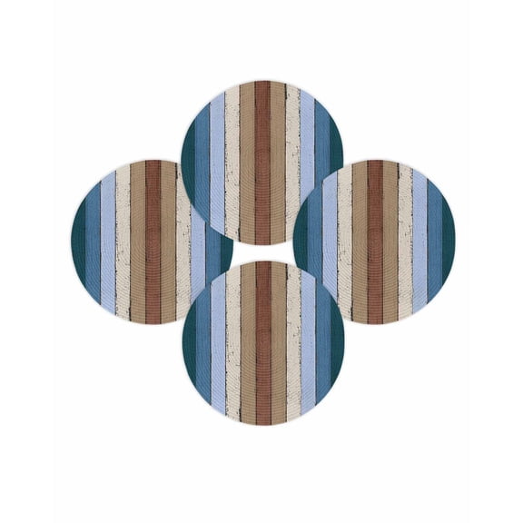 Round Placemats Set of 4 Blue Brown Wood Grain Place Mats Washable Woven Placemat Rustic Wooden Plank Circle Braided Table Mat for Kitchen Dining Table Party Home Decor 15 Inch