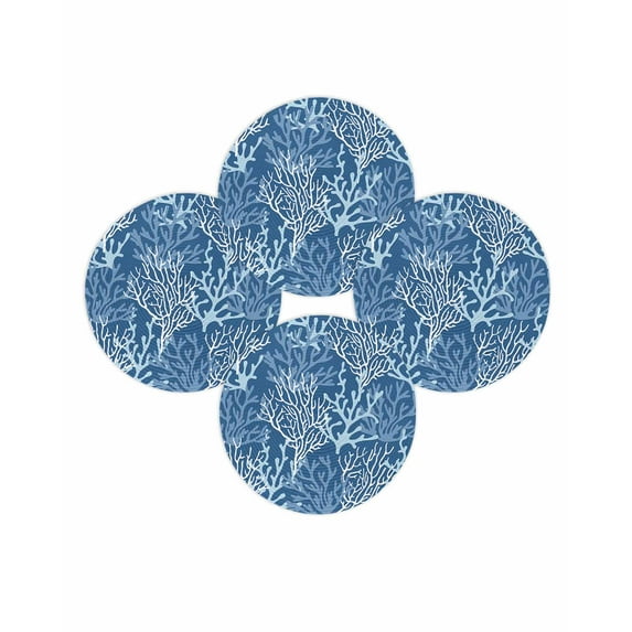 Round Placemats Set of 4 Blue Coral Place Mats Washable Woven Placemat Nautical Coastal Marine Life Circle Braided Table Mat for Kitchen Dining Table Party Home Decor 15 Inch