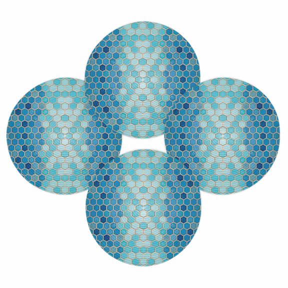 Round Placemats Set of 4 Blue Honeycomb Grid Place Mats Washable Woven Placemat Gradient Hexagonal Cells Circle Braided Table Mat for Kitchen Dining Table Party Home Decor 15 Inch