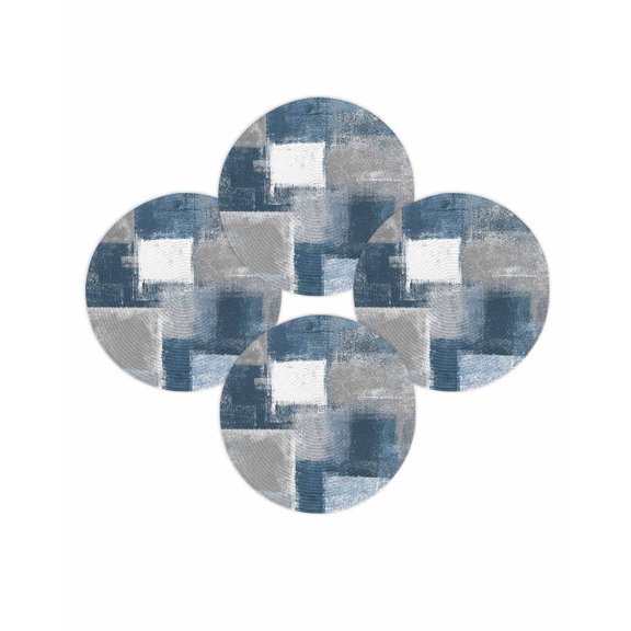 Round Placemats Set of 4 Blue Oil Painting Place Mats Washable Woven Placemat Abstract Graffiti Art Circle Braided Table Mat for Kitchen Dining Table Party Home Decor 15 Inch