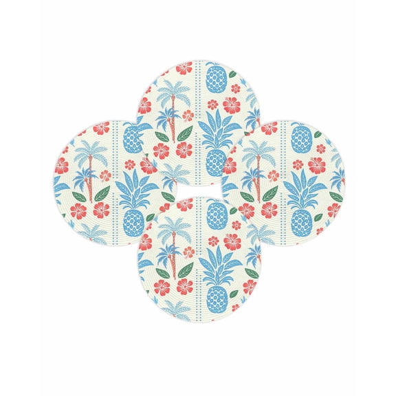 Round Placemats Set of 4 Blue Pineapple Place Mats Washable Woven Placemat Floral Tropical Fruit Palm Tree Circle Braided Table Mat for Kitchen Dining Table Party Home Decor 15 Inch