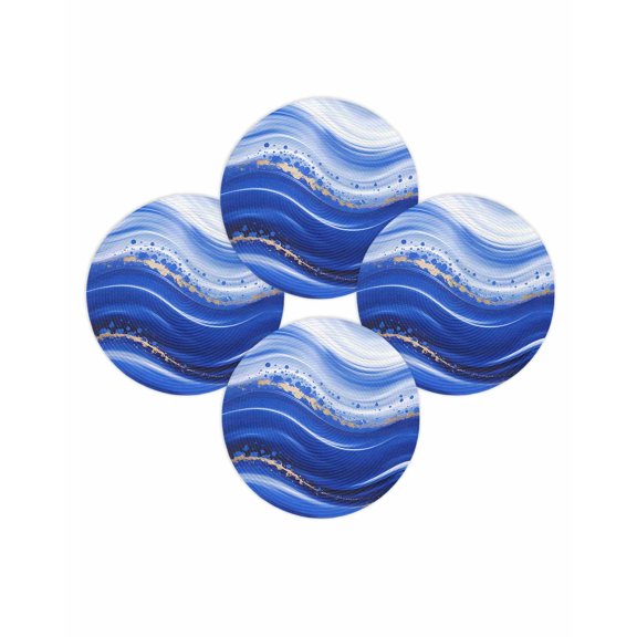 Round Placemats Set of 4 Blue Waves Place Mats Washable Woven Placemat Ombre Abstract Fluid Art Circle Braided Table Mat for Kitchen Dining Table Party Home Decor 15 Inch