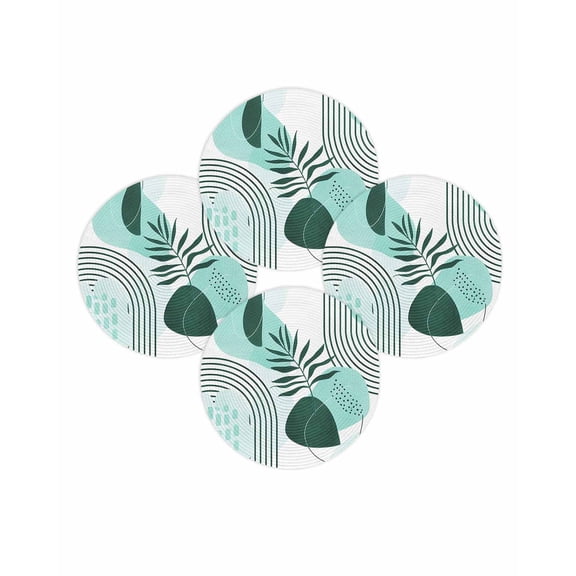 Round Placemats Set of 4 Boho Abstract Mid Century Place Mats Washable Woven Placemat Turquoise Modern Geometric Leaf Circle Braided Table Mat for Kitchen Dining Table Party Home Decor 15 Inch