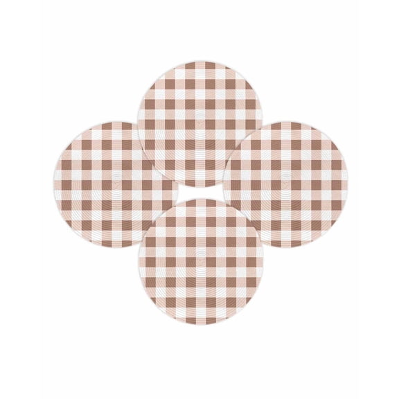 Round Placemats Set of 4 Brown Buffalo Plaid Place Mats Washable Woven Placemat Check Lines Circle Braided Table Mat for Kitchen Dining Table Party Home Decor 15 Inch