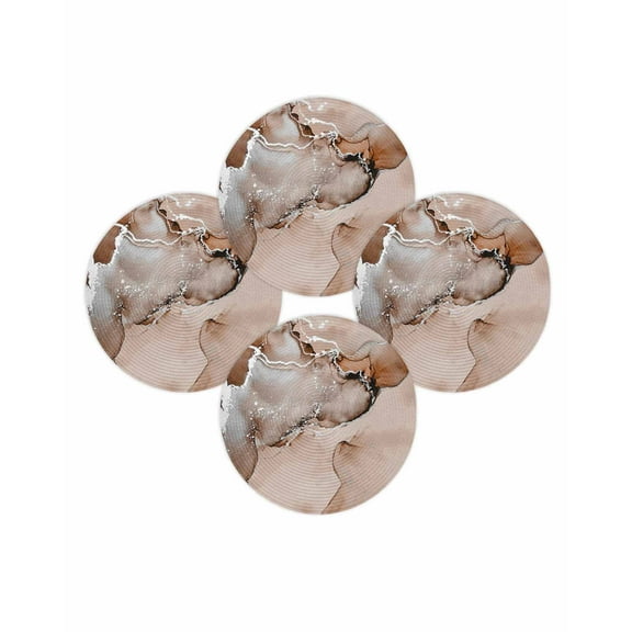 Round Placemats Set of 4 Brown Marble Place Mats Washable Woven Placemat Abstract Waves Cloud Circle Braided Table Mat for Kitchen Dining Table Party Home Decor 15 Inch