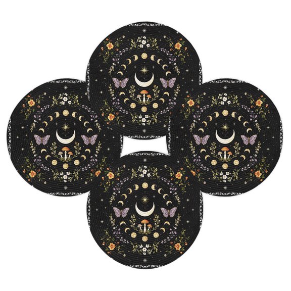 Round Placemats Set of 4 Butterfly Star Moon Place Mats Washable Woven Placemat Bohemian Mysterious Starry Night Circle Braided Table Mat for Kitchen Dining Table Party Home Decor 15 Inch