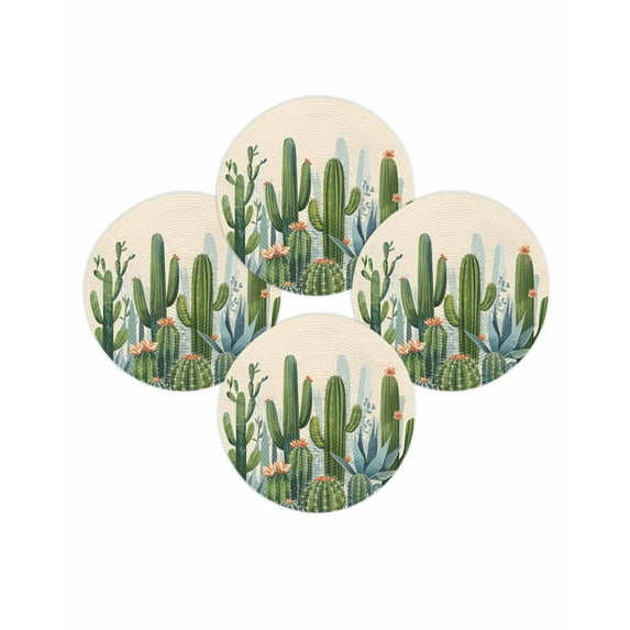 Round Placemats Set of 4 Cactus Place Mats Washable Woven Placemat Summer Tropical Plants Floral Circle Braided Table Mat for Kitchen Dining Table Party Home Decor 15 Inch