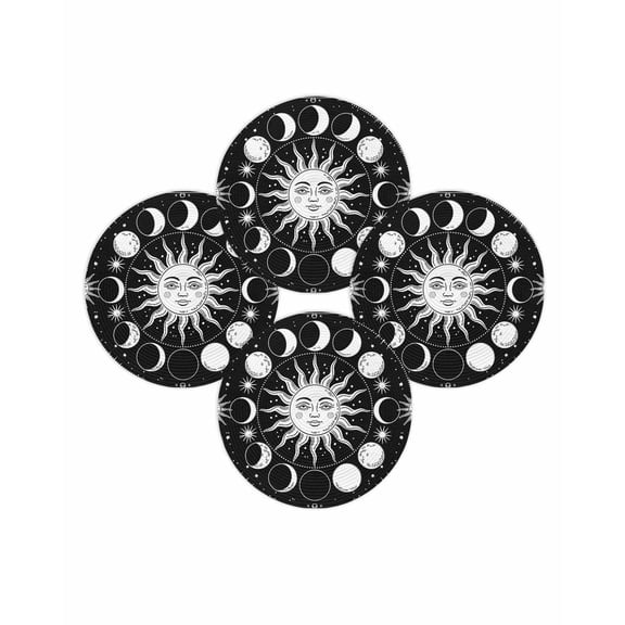 Round Placemats Set of 4 Celestial Sun and Moon Place Mats Washable Woven Placemat Black Starry Galaxy Boho Circle Braided Table Mat for Kitchen Dining Table Party Home Decor 15 Inch