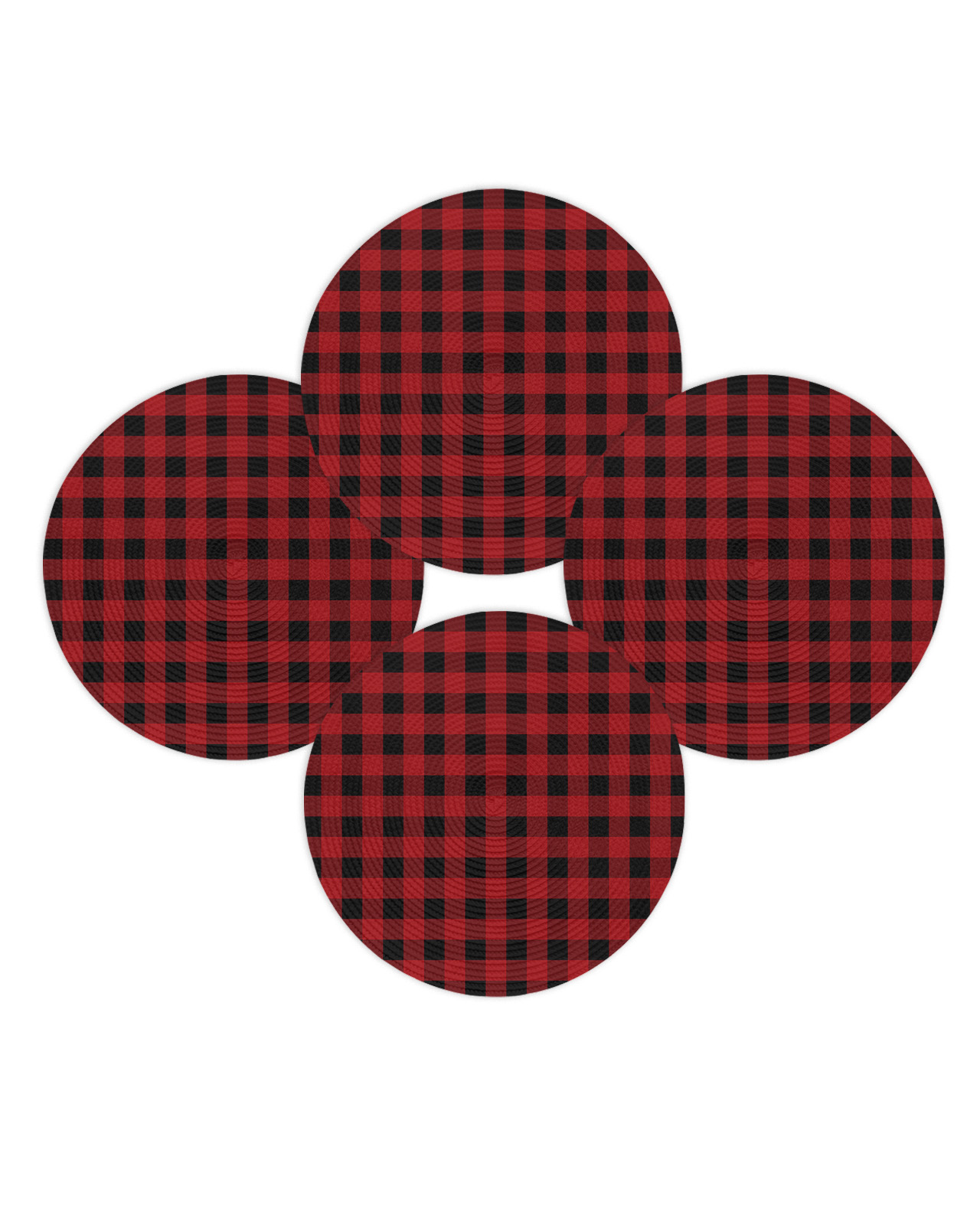 Round Placemats Set of 4 Christmas Buffalo Plaid Place Mats Washable Woven Placemat Red and Black Checkered Circle Braided Table Mat for Kitchen Dining Table Party Home Decor 15 Inch