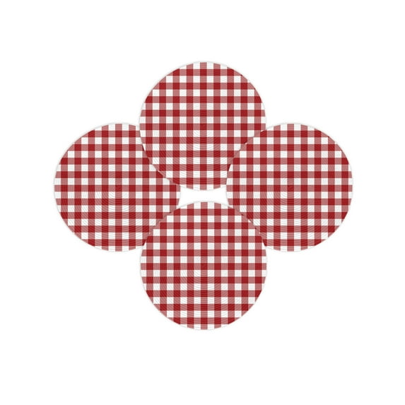 Round Placemats Set of 4 Christmas Buffalo Plaid Place Mats Washable Woven Placemat White and Red Checkered Circle Braided Table Mat for Kitchen Dining Table Party Home Decor 15 Inch