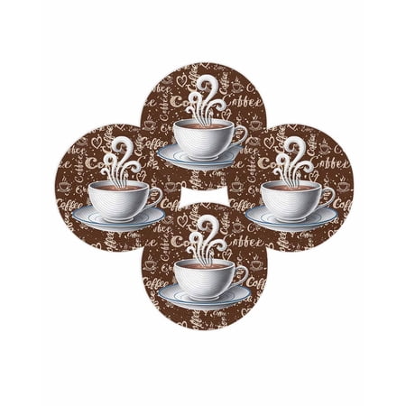 Round Placemats Set of 4 Coffee Cup Place Mats Washable Woven Placemat Retro Brown Cafe Circle Braided Table Mat for Kitchen Dining Table Party Home Decor 15 Inch