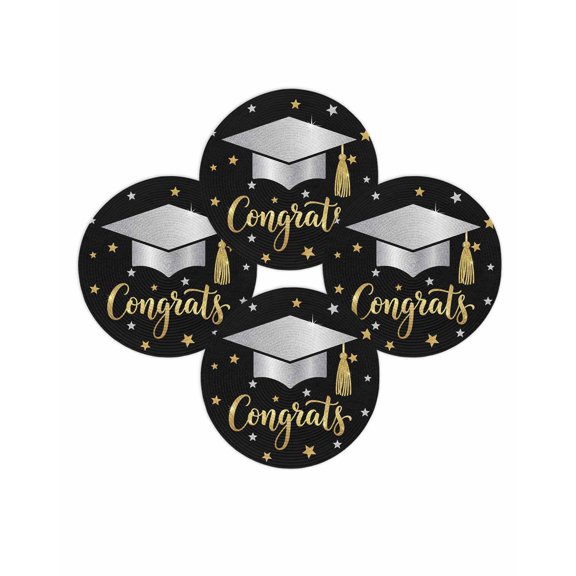 Round Placemats Set of 4 Congrats Bachelor's Hat Place Mats Washable Woven Placemat Stars Graduate Season Circle Braided Table Mat for Kitchen Dining Table Party Home Decor 15 Inch