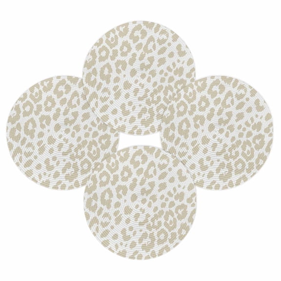 Round Placemats Set of 4 Cream Leopard Print Place Mats Washable Woven Placemat Animal Fur Skin Circle Braided Table Mat for Kitchen Dining Table Party Home Decor 15 Inch