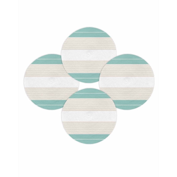 Round Placemats Set of 4 Cream Striped Place Mats Washable Woven Placemat Ombre Teal Stripes Circle Braided Table Mat for Kitchen Dining Table Party Home Decor 15 Inch