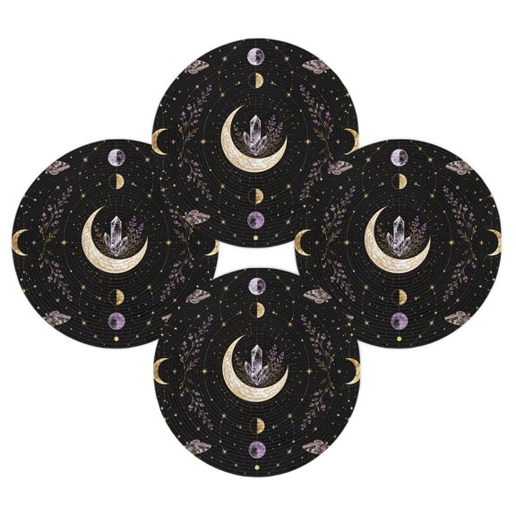 Round Placemats Set of 4 Crystal Star Moon Butterfly Place Mats Washable Woven Placemat Boho Mysterious Starry Night Circle Braided Table Mat for Kitchen Dining Table Party Home Decor 15 Inch