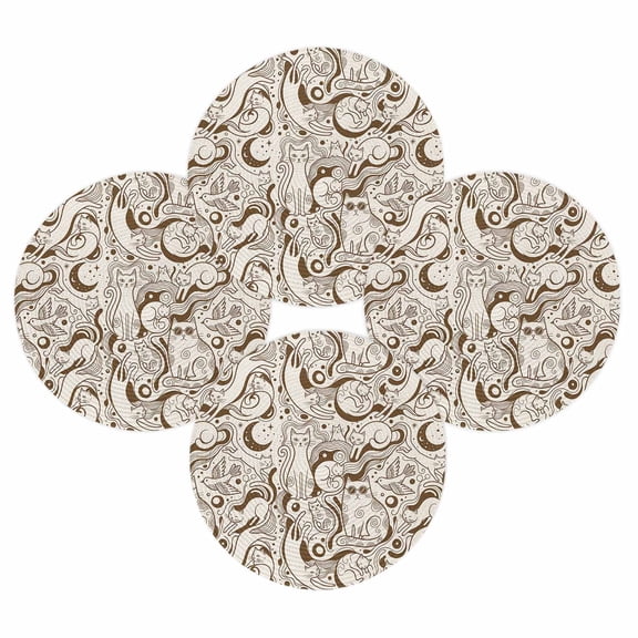 Round Placemats Set of 4 Cute Cat Place Mats Washable Woven Placemat BBeige Cartoon Bird Star Moon Circle Braided Table Mat for Kitchen Dining Table Party Home Decor 15 Inch