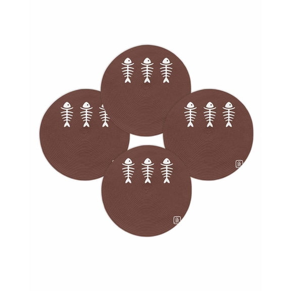Round Placemats Set of 4 Fish Place Mats Washable Woven Placemat Harmony Japanese Style Brown Circle Braided Table Mat for Kitchen Dining Table Party Home Decor 15 Inch