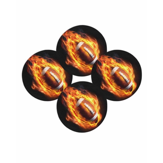 Round Placemats Set of 4 Flame Football Place Mats Washable Woven Placemat Sports Black Circle Braided Table Mat for Kitchen Dining Table Party Home Decor 15 Inch
