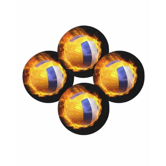 Round Placemats Set of 4 Flame Volleyball Place Mats Washable Woven Placemat Sports Black Circle Braided Table Mat for Kitchen Dining Table Party Home Decor 15 Inch