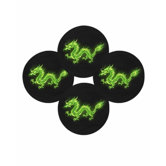 Round Placemats Set of 4 Flames Dragon Place Mats Washable Woven Placemat Green Modern Art Circle Braided Table Mat for Kitchen Dining Table Party Home Decor 15 Inch
