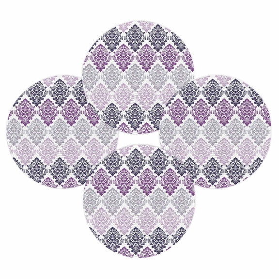 Round Placemats Set of 4 Floral Damask Pattern Place Mats Washable Woven Placemat Ombre Purple Luxury Circle Braided Table Mat for Kitchen Dining Table Party Home Decor 15 Inch