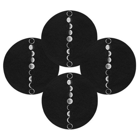 Round Placemats Set of 4 Full Moon Orb Place Mats Washable Woven Placemat Pitch Black Sky Midnight Circle Braided Table Mat for Kitchen Dining Table Party Home Decor 15 Inch