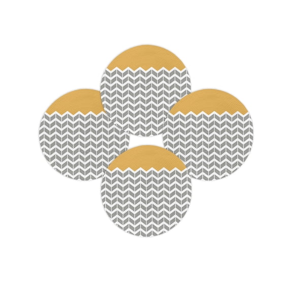 Round Placemats Set of 4 Geometric Chevron Orange Place Mats Washable Woven Placemat White and Gray Stripes Circle Braided Table Mat for Kitchen Dining Table Party Home Decor 15 Inch