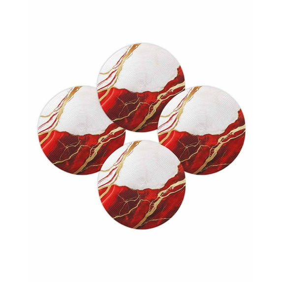 Round Placemats Set of 4 Gold Red Marble Place Mats Washable Woven Placemat Abstract Marble Circle Braided Table Mat for Kitchen Dining Table Party Home Decor 15 Inch