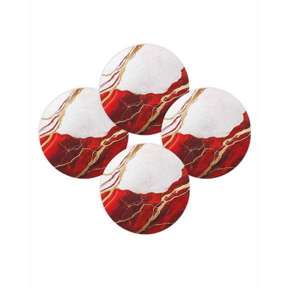 Round Placemats Set of 4 Gold Red Marble Place Mats Washable Woven Placemat Abstract Marble Circle Braided Table Mat for Kitchen Dining Table Party Home Decor 15 Inch