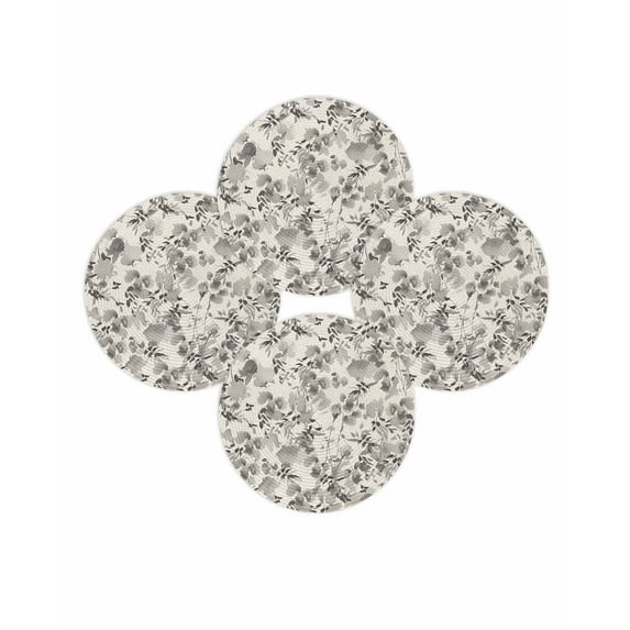Round Placemats Set of 4 Gray Floral Place Mats Washable Woven Placemat Watercolor Wildflowers Linen Circle Braided Table Mat for Kitchen Dining Table Party Home Decor 15 Inch