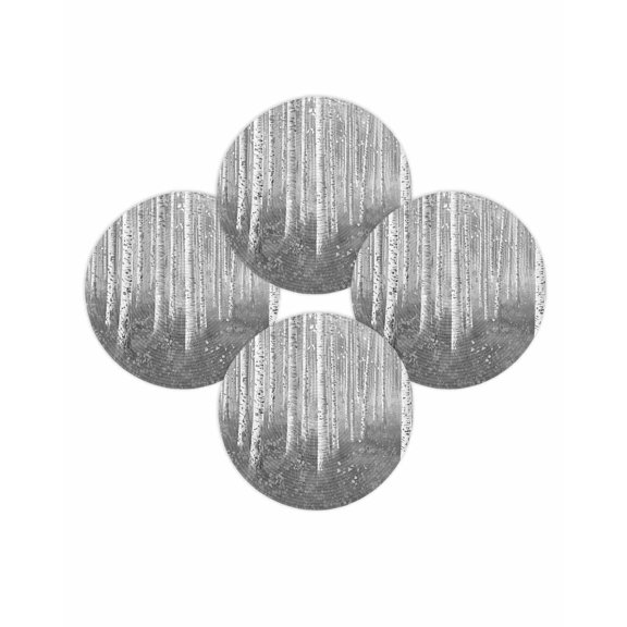 Round Placemats Set of 4 Gray Forest Plant Place Mats Washable Woven Placemat Tree Illustration Circle Braided Table Mat for Kitchen Dining Table Party Home Decor 15 Inch