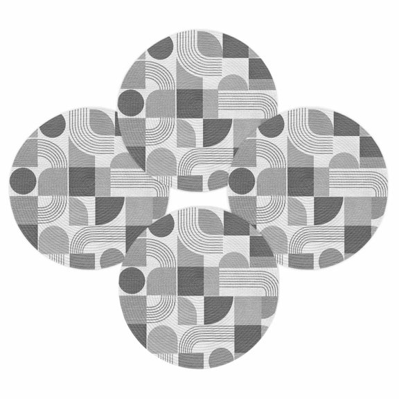 Round Placemats Set of 4 Gray Quarter Circles Place Mats Washable Woven Placemat Modern Geometric Arch Lines Circle Braided Table Mat for Kitchen Dining Table Party Home Decor 15 Inch