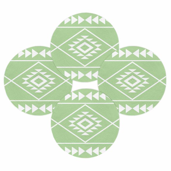 Round Placemats Set of 4 Green Bohemian Geometric Place Mats Washable Woven Placemat Boho Tribal Arrows Circle Braided Table Mat for Kitchen Dining Table Party Home Decor 15 Inch