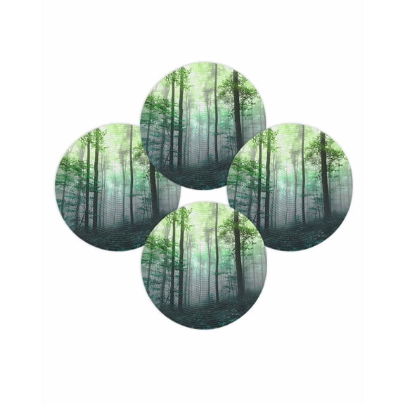 Round Placemats Set of 4 Green Forest Place Mats Washable Woven Placemat Misty Forest Trees Nature Circle Braided Table Mat for Kitchen Dining Table Party Home Decor 15 Inch