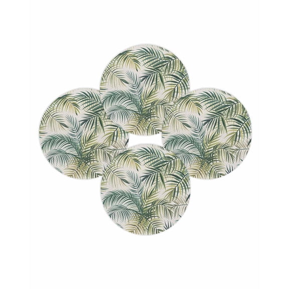 Round Placemats Set of 4 Green Palm Leaves Place Mats Washable Woven Placemat Tropical Leaf Plant Circle Braided Table Mat for Kitchen Dining Table Party Home Decor 15 Inch