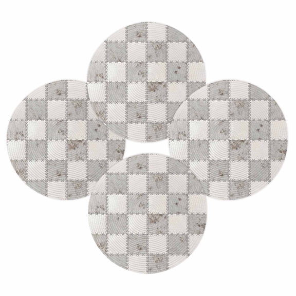 Round Placemats Set of 4 Grey Marble Tiles Place Mats Washable Woven Placemat Luxury Patchwork Checkerboard Circle Braided Table Mat for Kitchen Dining Table Party Home Decor 15 Inch