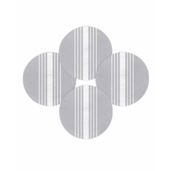 Round Placemats Set of 4 Grey Vertical Stripes Place Mats Washable Woven Placemat Classic Striped Circle Braided Table Mat for Kitchen Dining Table Party Home Decor 15 Inch